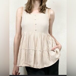 LC Lauren Conrad Beige Striped Sleeveless Blouse
